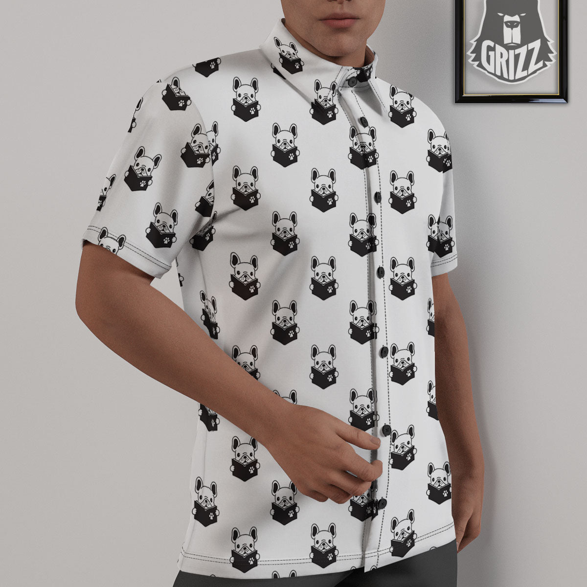 Reading Book French Bulldog Print Untucked Shirts-grizzshop