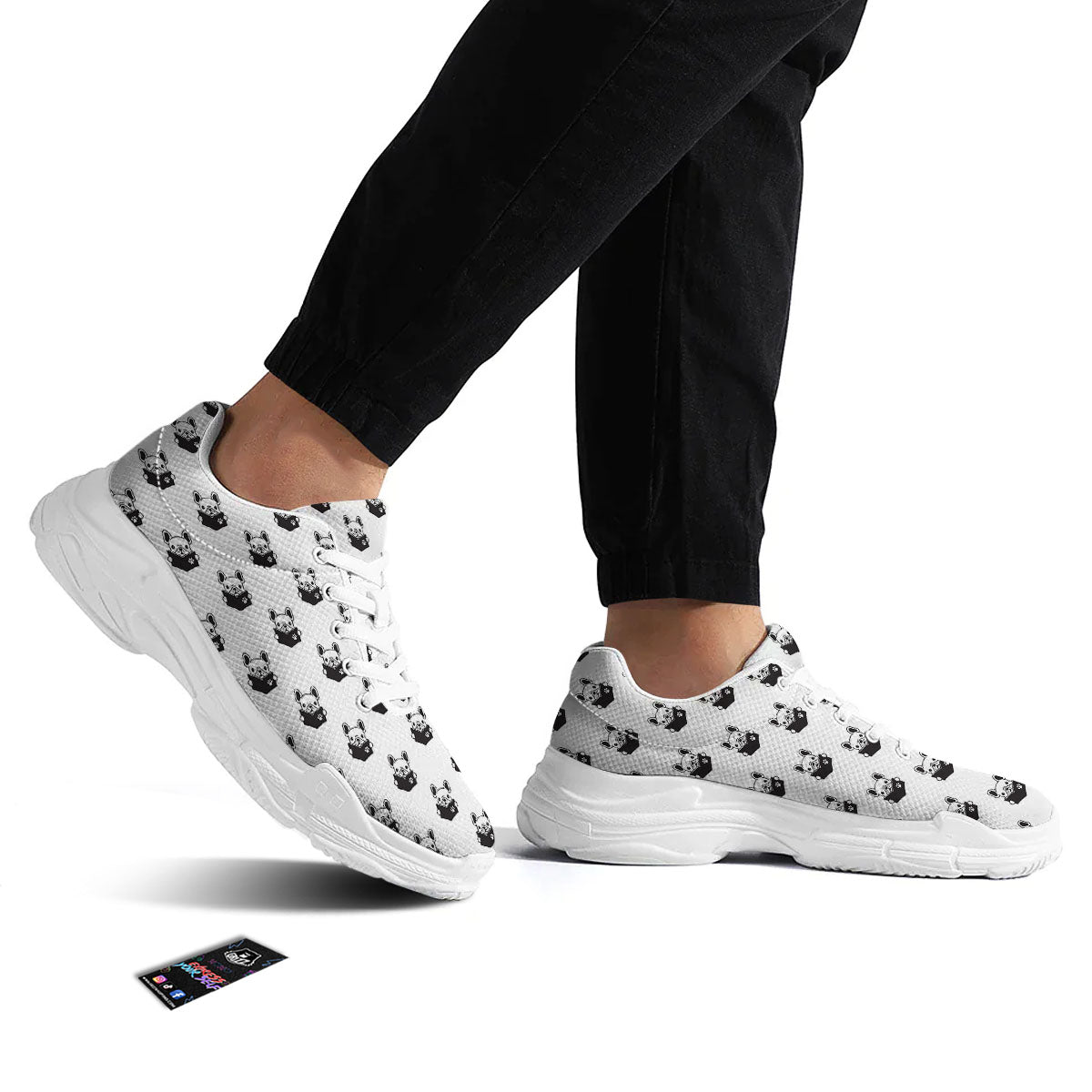 Reading Book French Bulldog Print White Chunky Shoes-grizzshop