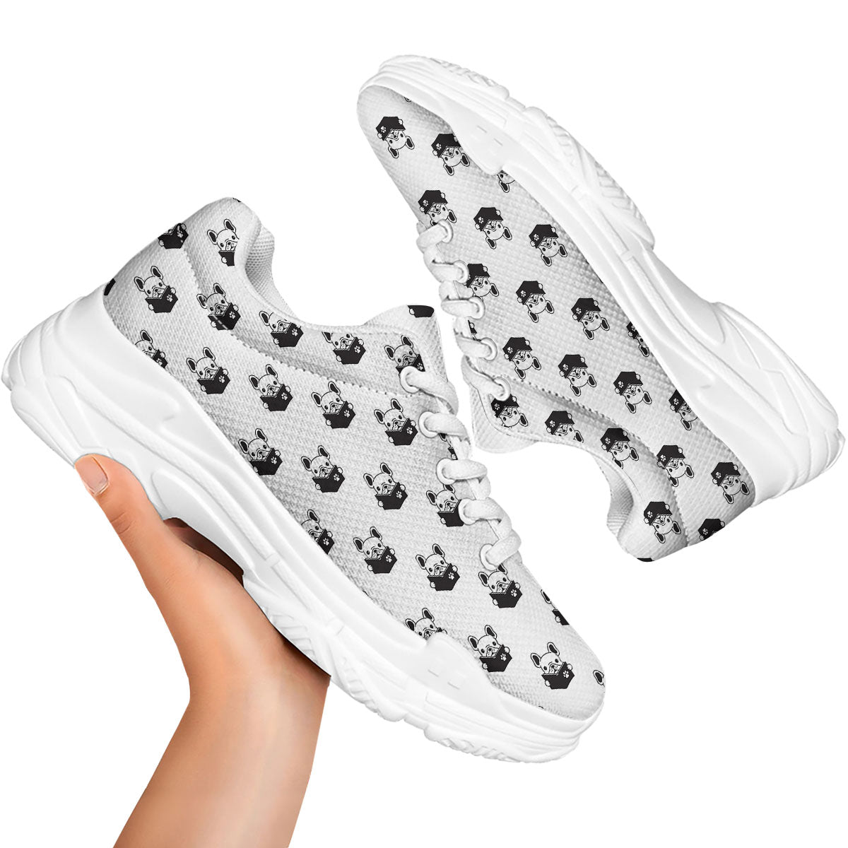 Reading Book French Bulldog Print White Chunky Shoes-grizzshop