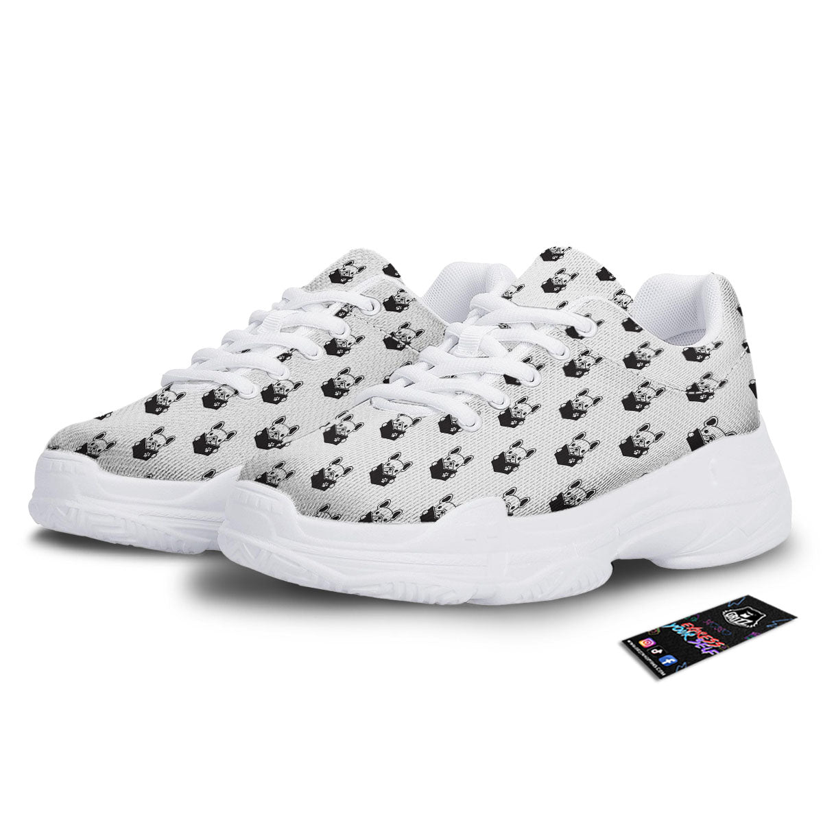 Reading Book French Bulldog Print White Chunky Shoes-grizzshop
