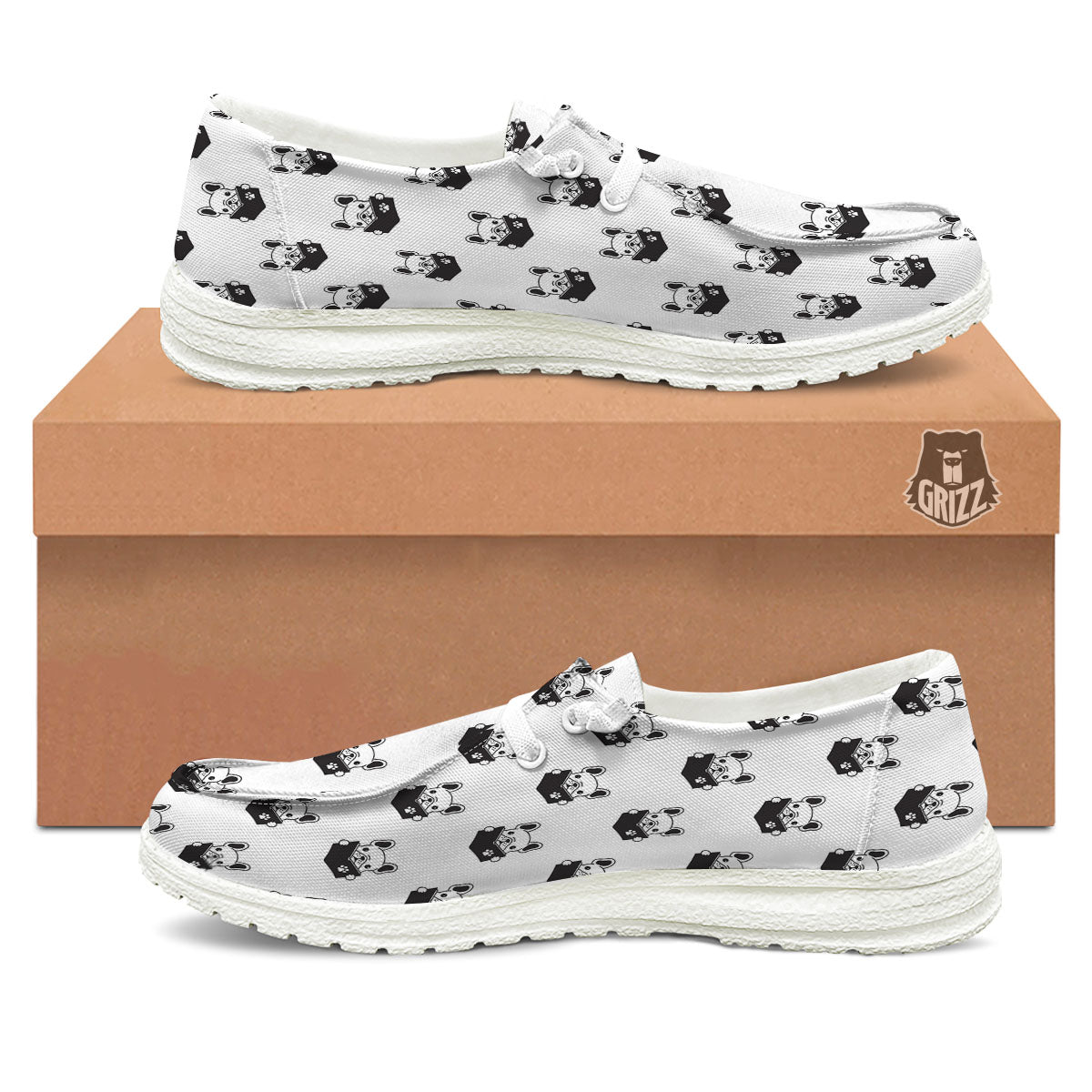 Reading Book French Bulldog Print White Loafers-grizzshop