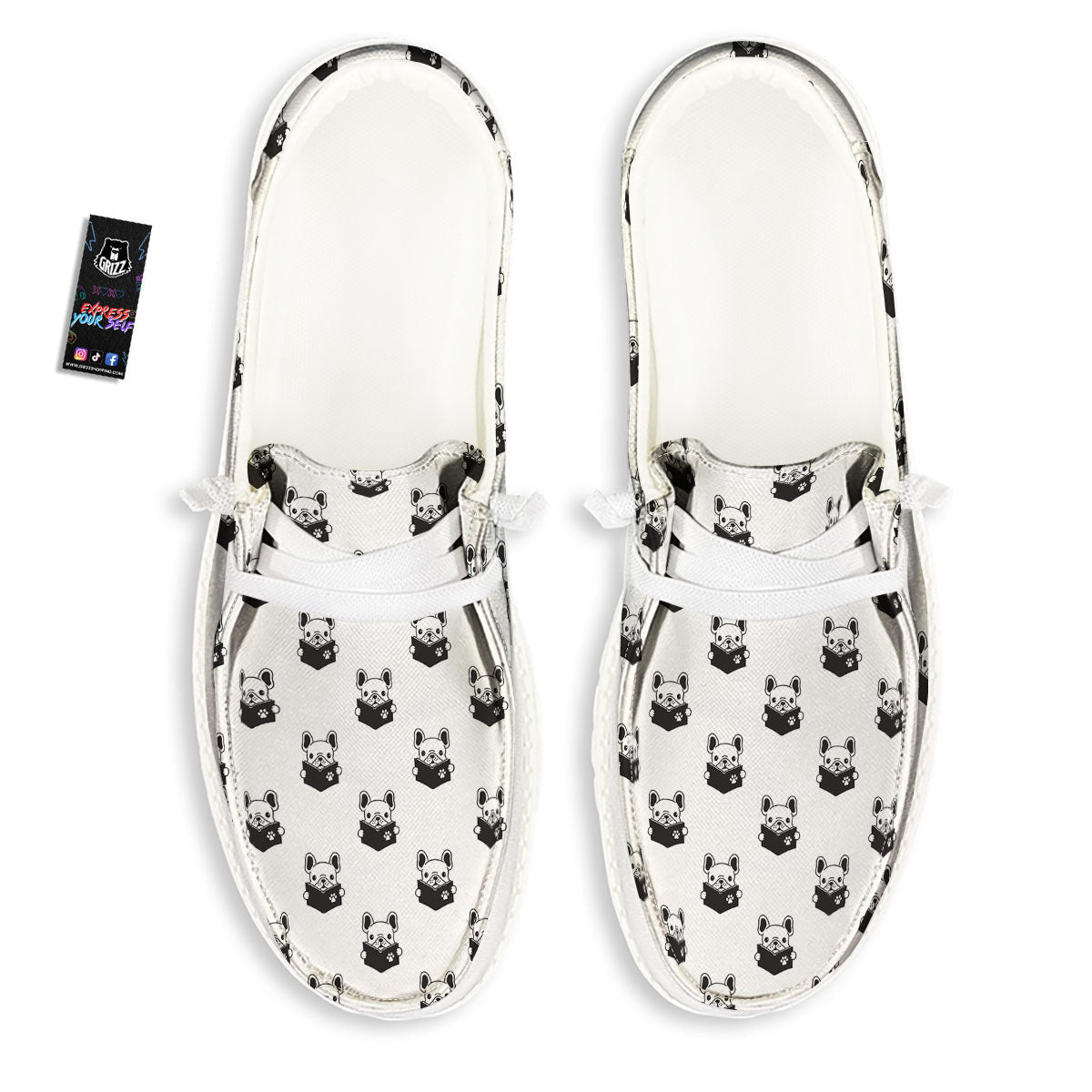 Reading Book French Bulldog Print White Loafers-grizzshop