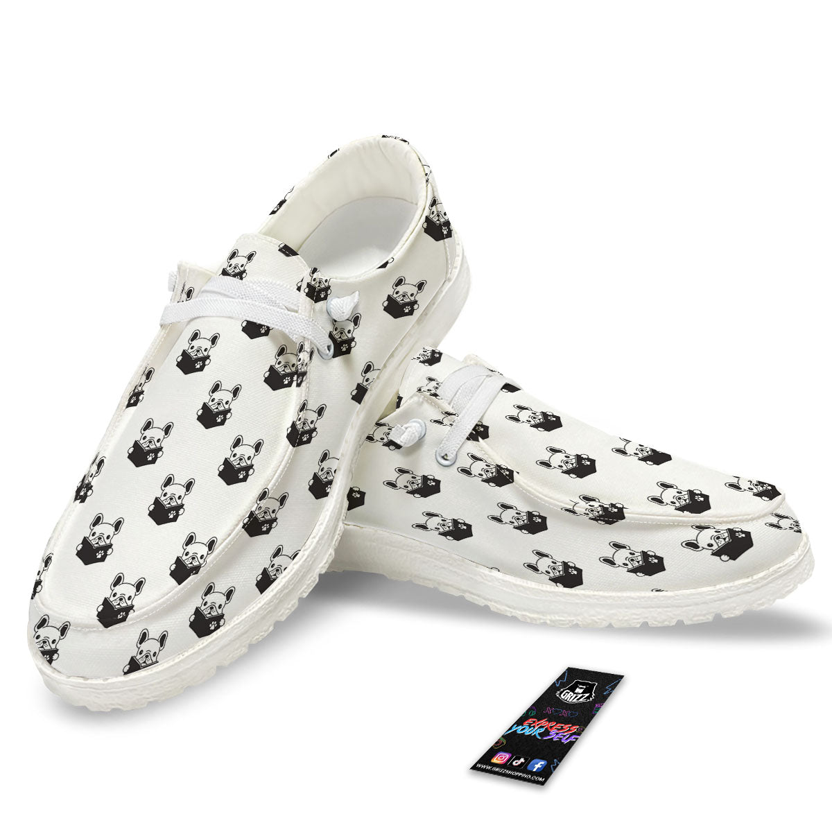Reading Book French Bulldog Print White Loafers-grizzshop