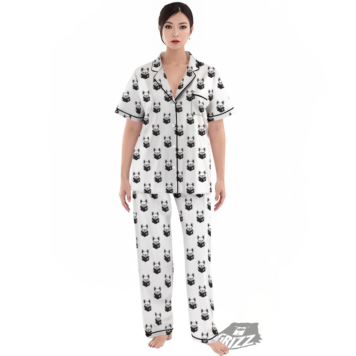 Reading Book French Bulldog Print Women's Pajamas Set-grizzshop