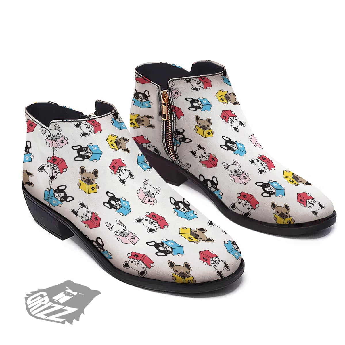 Reading Book Polar Bear Print Pattern Ankle Boots-grizzshop