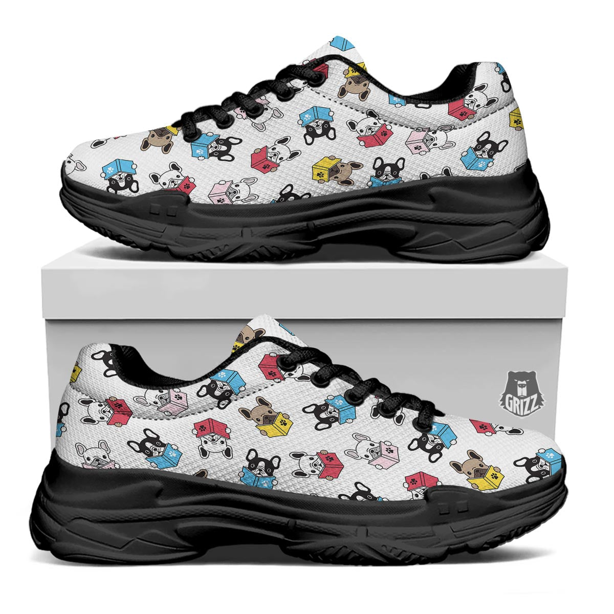 Reading Book Polar Bear Print Pattern Black Chunky Shoes-grizzshop