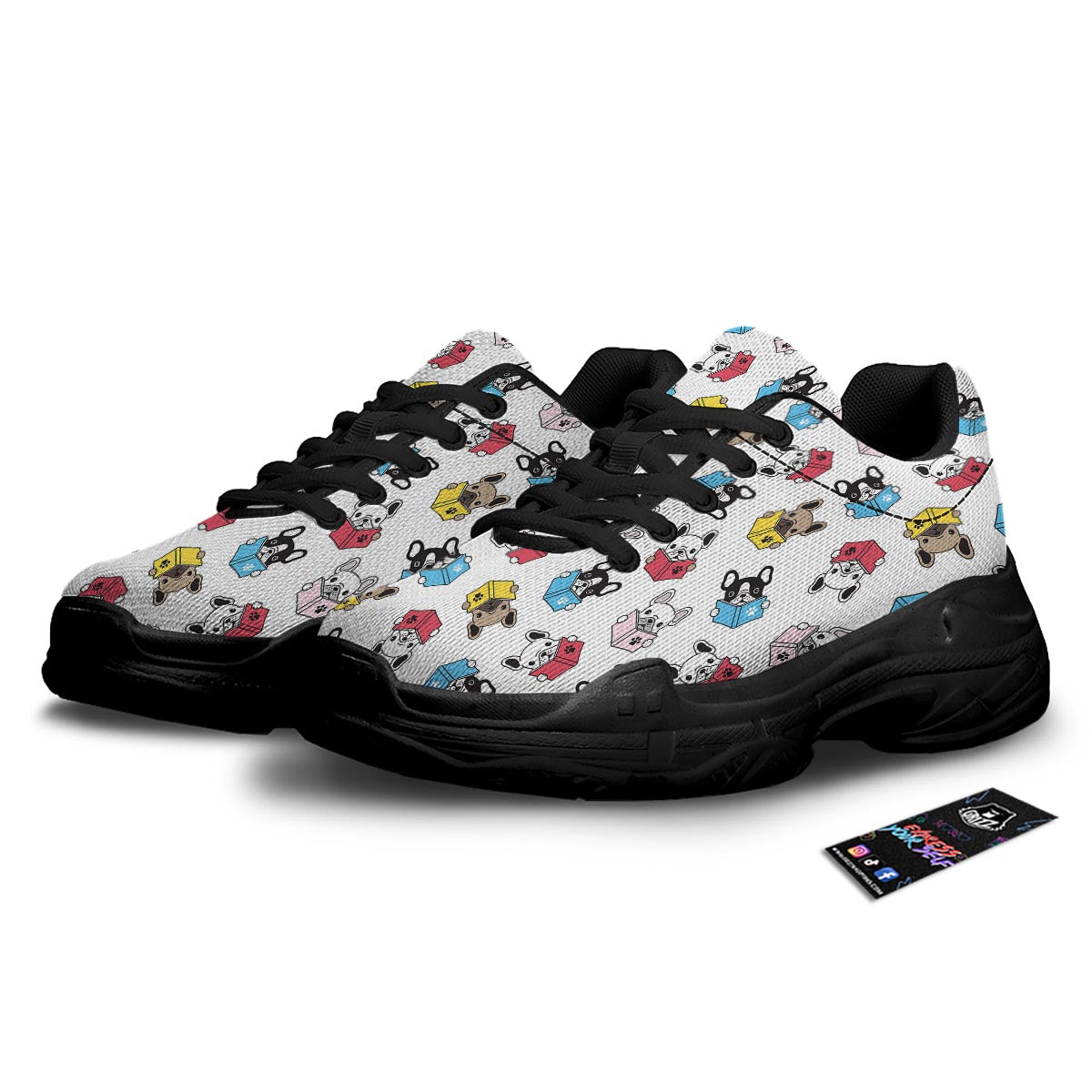 Reading Book Polar Bear Print Pattern Black Chunky Shoes-grizzshop
