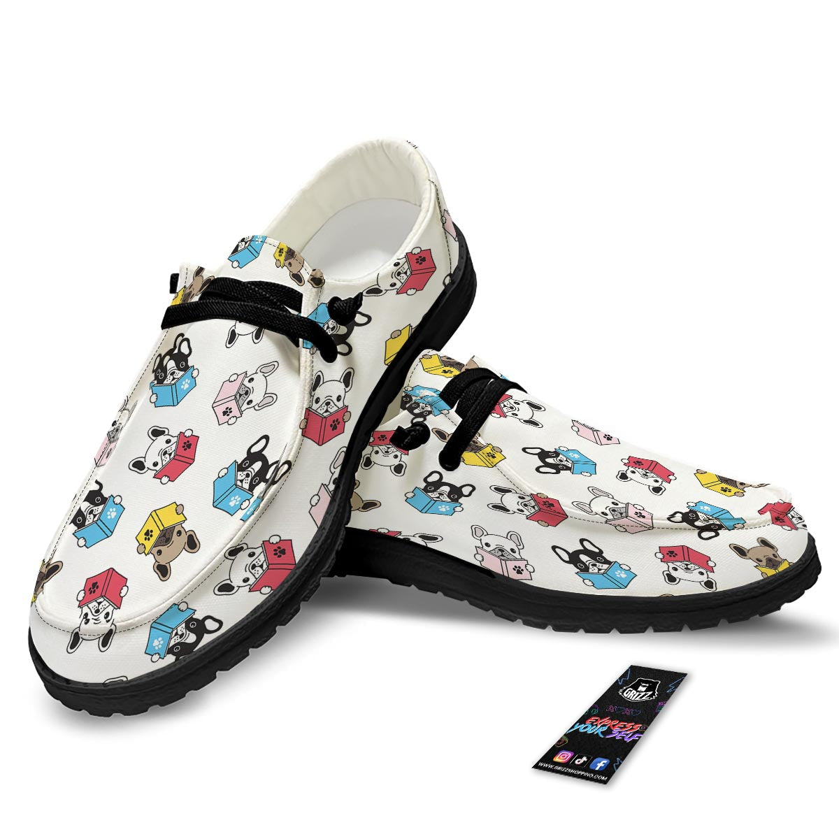 Reading Book Polar Bear Print Pattern Black Loafers-grizzshop