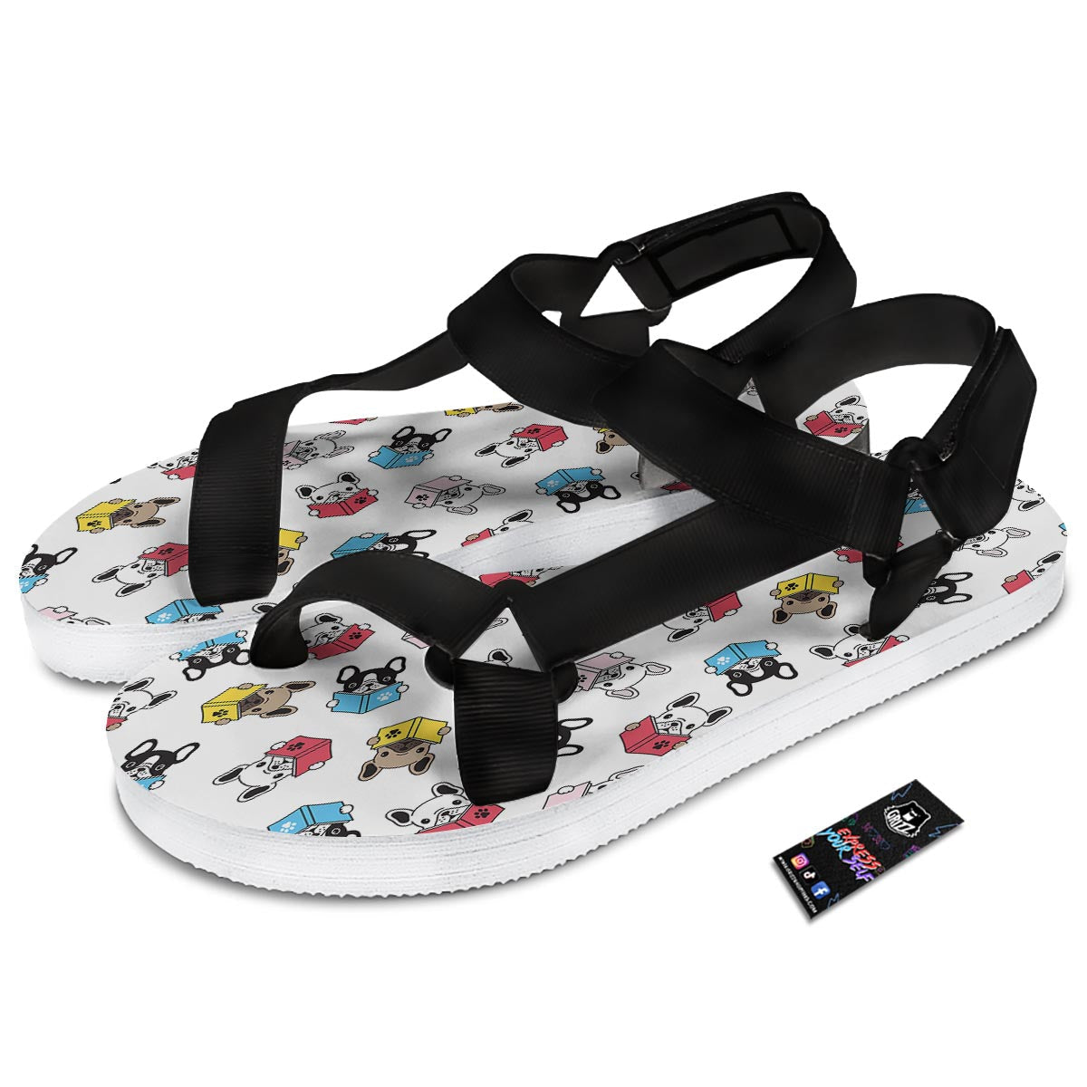 Reading Book Polar Bear Print Pattern Black Open Toe Sandals-grizzshop
