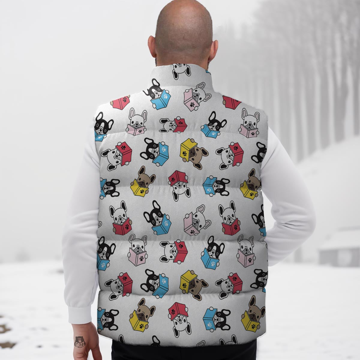 Reading Book Polar Bear Print Pattern Down Vest