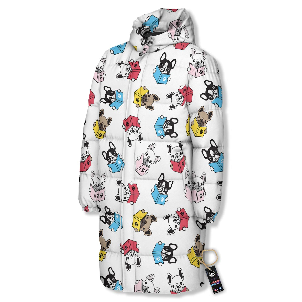 Reading Book Polar Bear Print Pattern Long Down Jacket-grizzshop