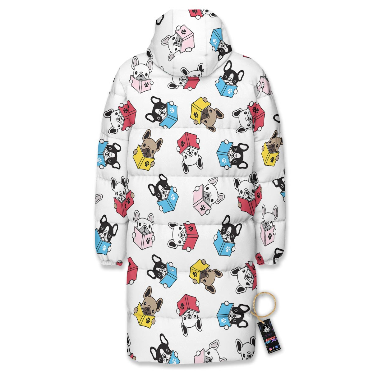 Reading Book Polar Bear Print Pattern Long Down Jacket-grizzshop