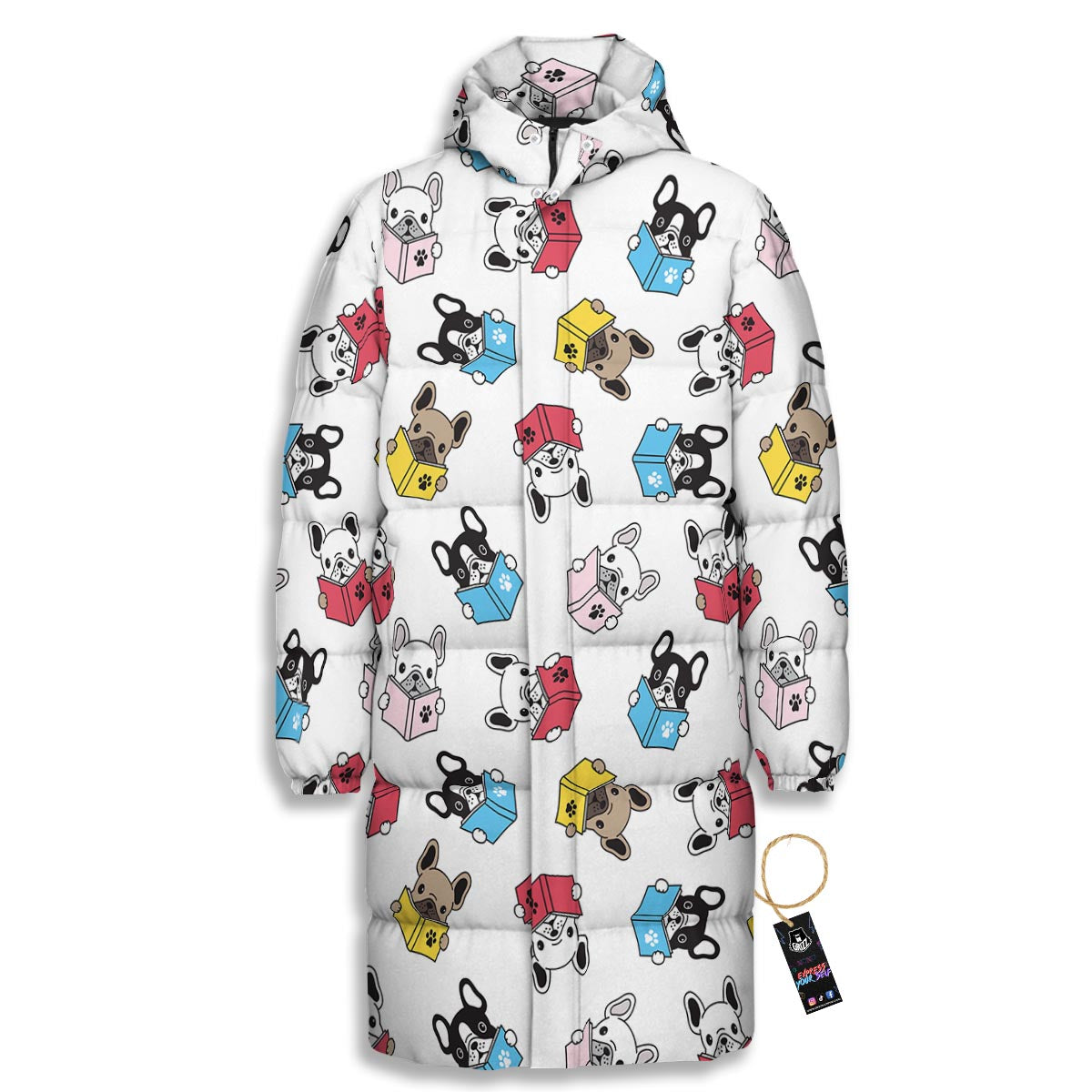 Reading Book Polar Bear Print Pattern Long Down Jacket-grizzshop