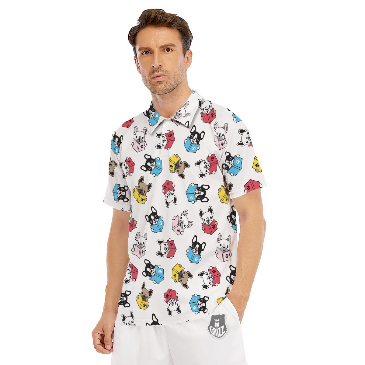 Reading Book Polar Bear Print Pattern Men's Golf Shirts-grizzshop