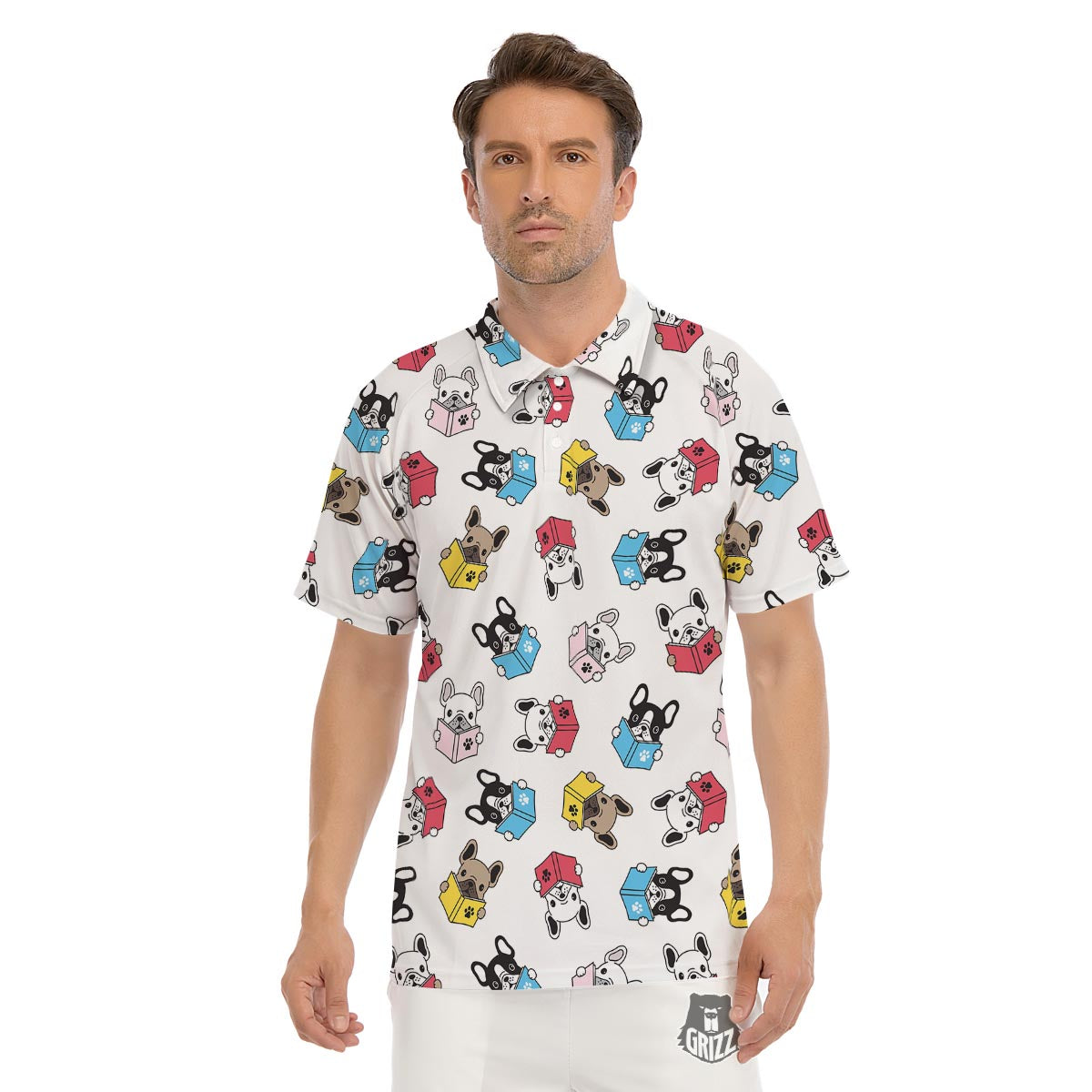 Reading Book Polar Bear Print Pattern Men's Golf Shirts-grizzshop