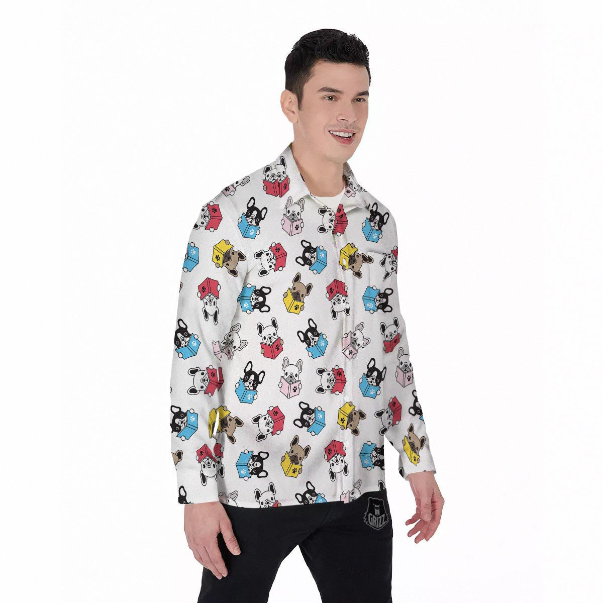 Reading Book Polar Bear Print Pattern Men's Long Sleeve Shirts-grizzshop