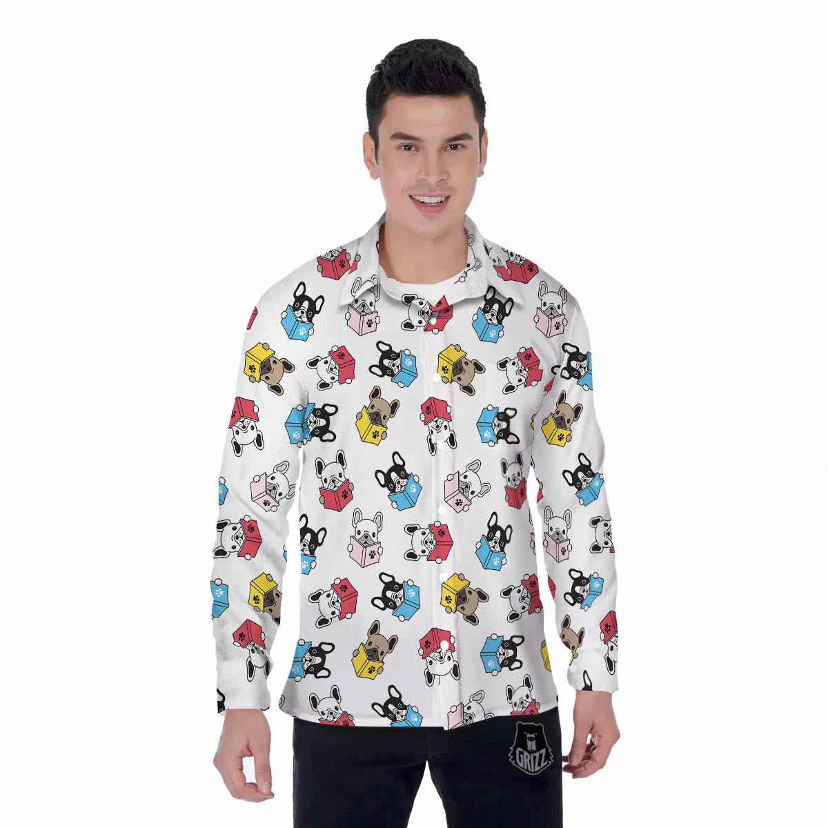 Reading Book Polar Bear Print Pattern Men's Long Sleeve Shirts-grizzshop