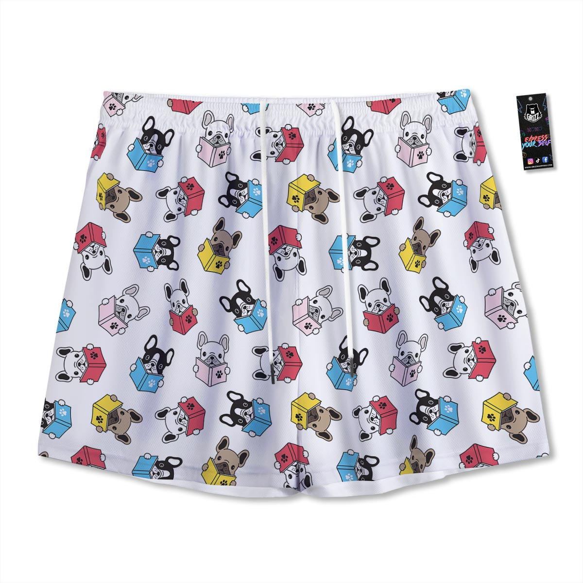 Reading Book Polar Bear Print Pattern Mesh Shorts