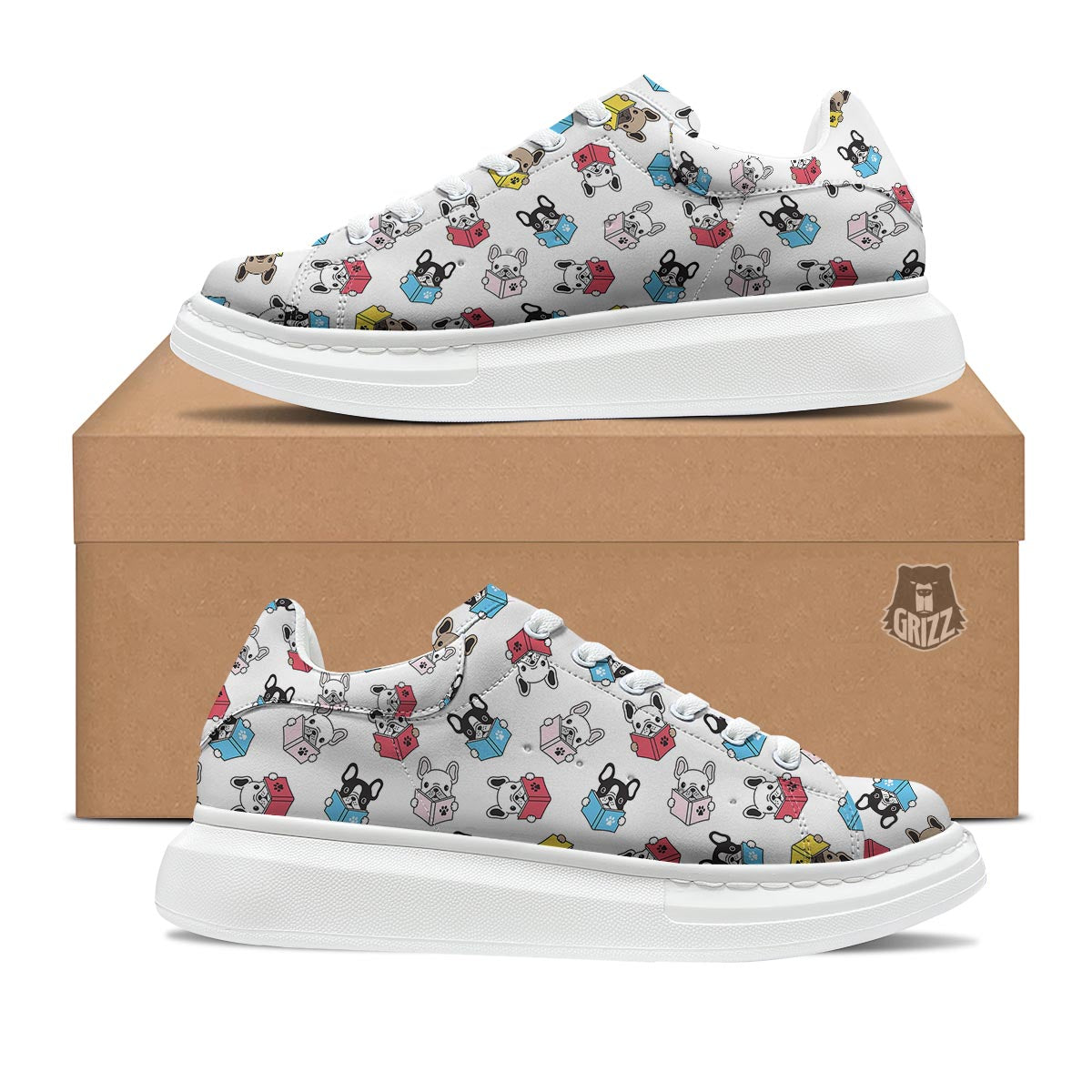 Reading Book Polar Bear Print Pattern Platform Shoes-grizzshop
