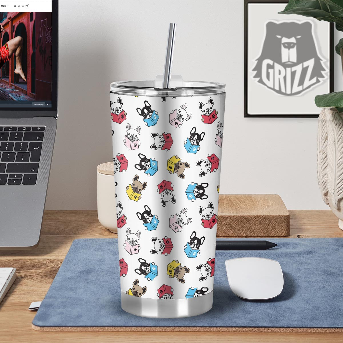 Reading Book Polar Bear Print Pattern Tumbler-grizzshop