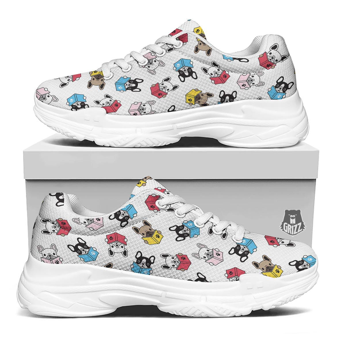 Reading Book Polar Bear Print Pattern White Chunky Shoes-grizzshop