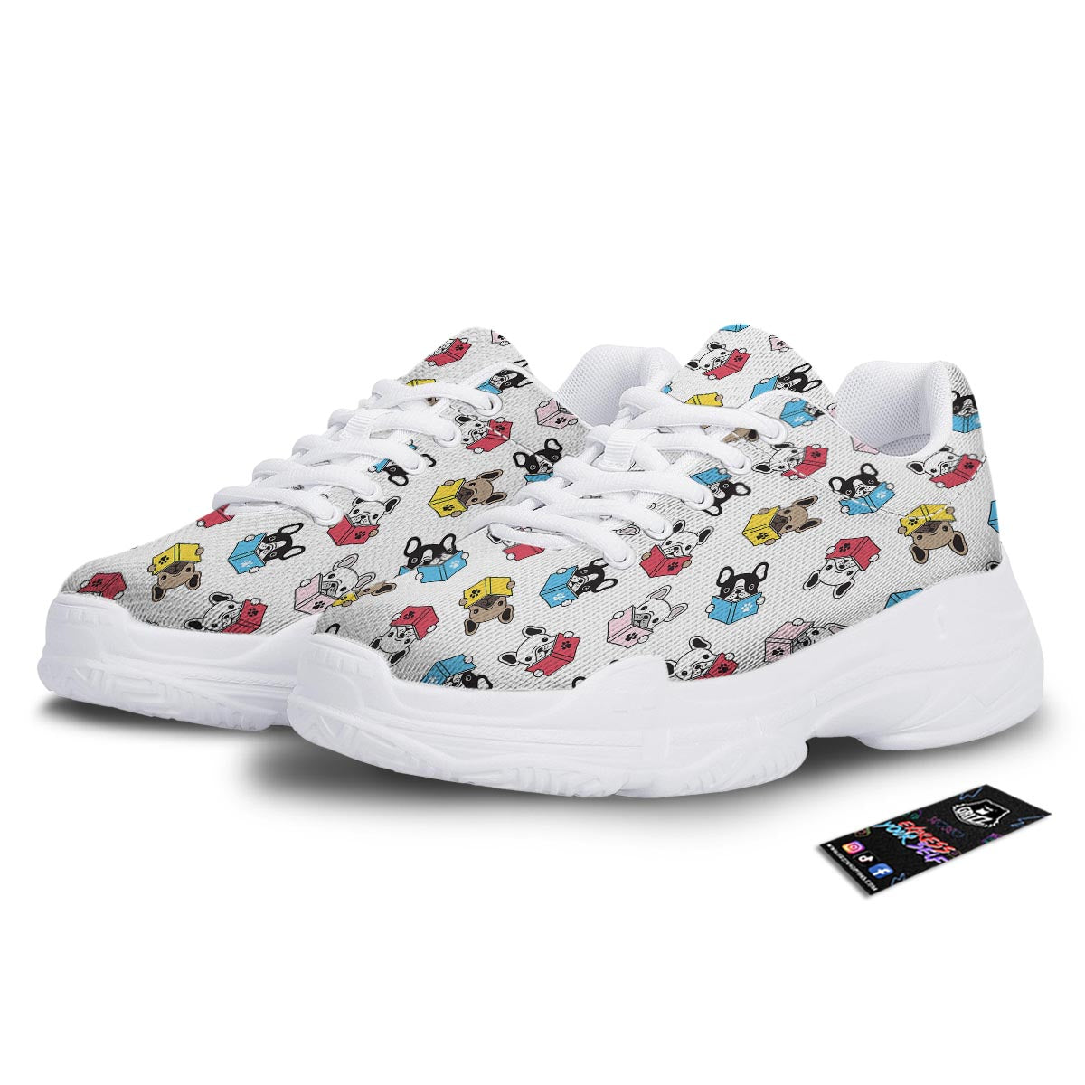 Reading Book Polar Bear Print Pattern White Chunky Shoes-grizzshop