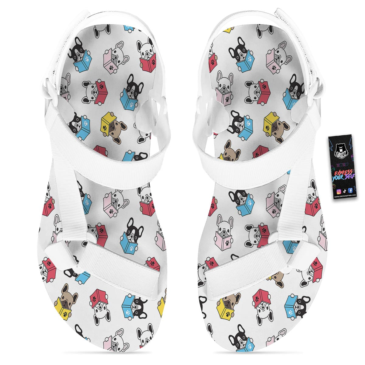 Reading Book Polar Bear Print Pattern White Open Toe Sandals-grizzshop