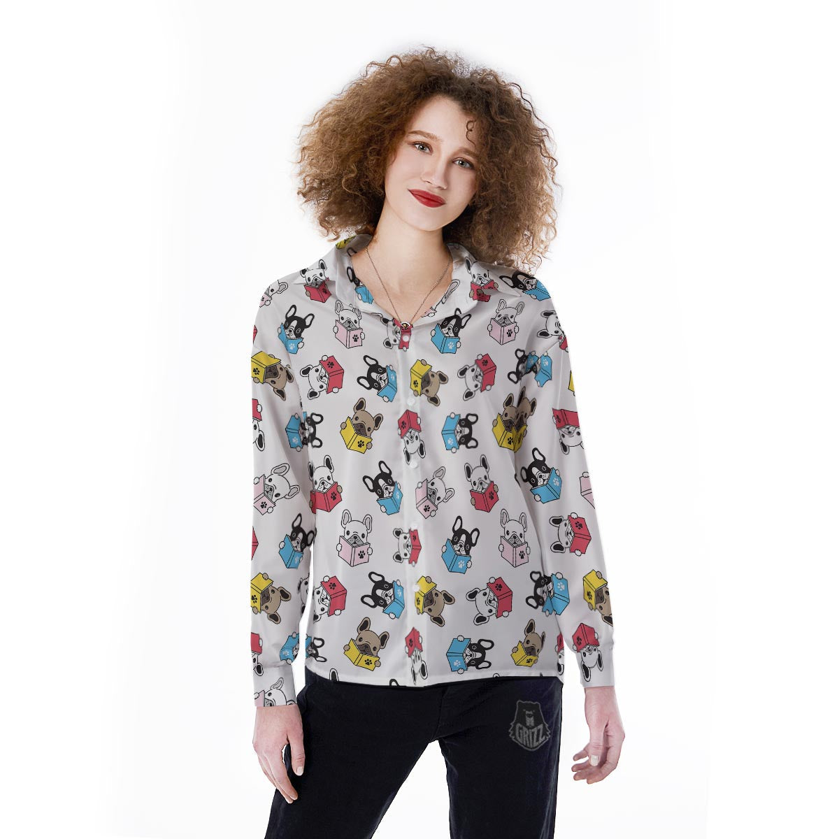 Reading Book Polar Bear Print Pattern Women's Long Sleeve Shirts-grizzshop