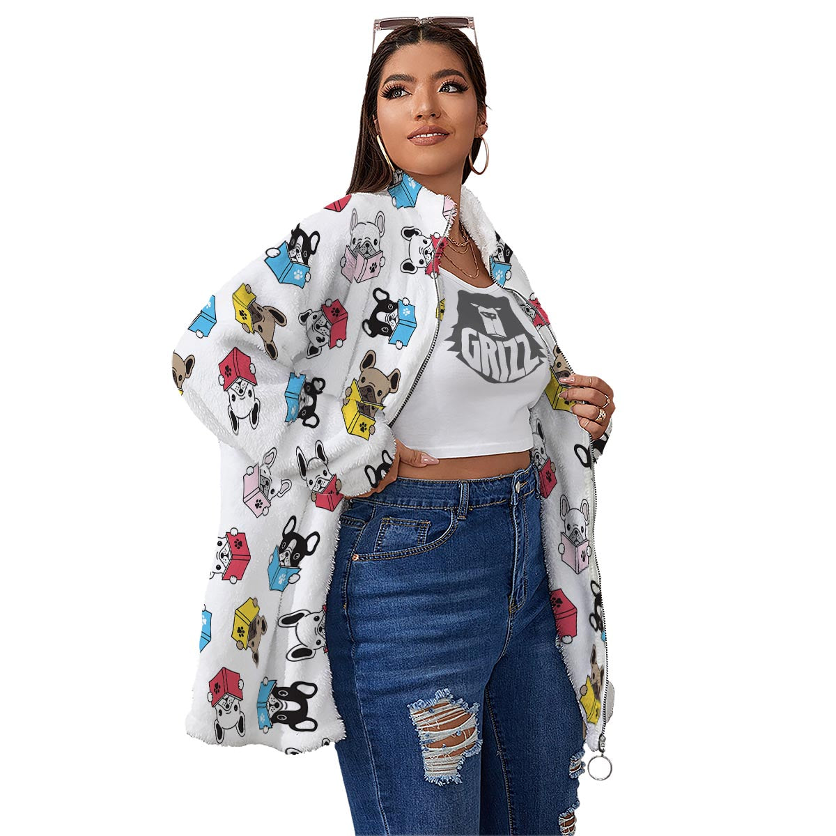 Reading Book Polar Bear Print Pattern Women's Sherpa Jacket-grizzshop