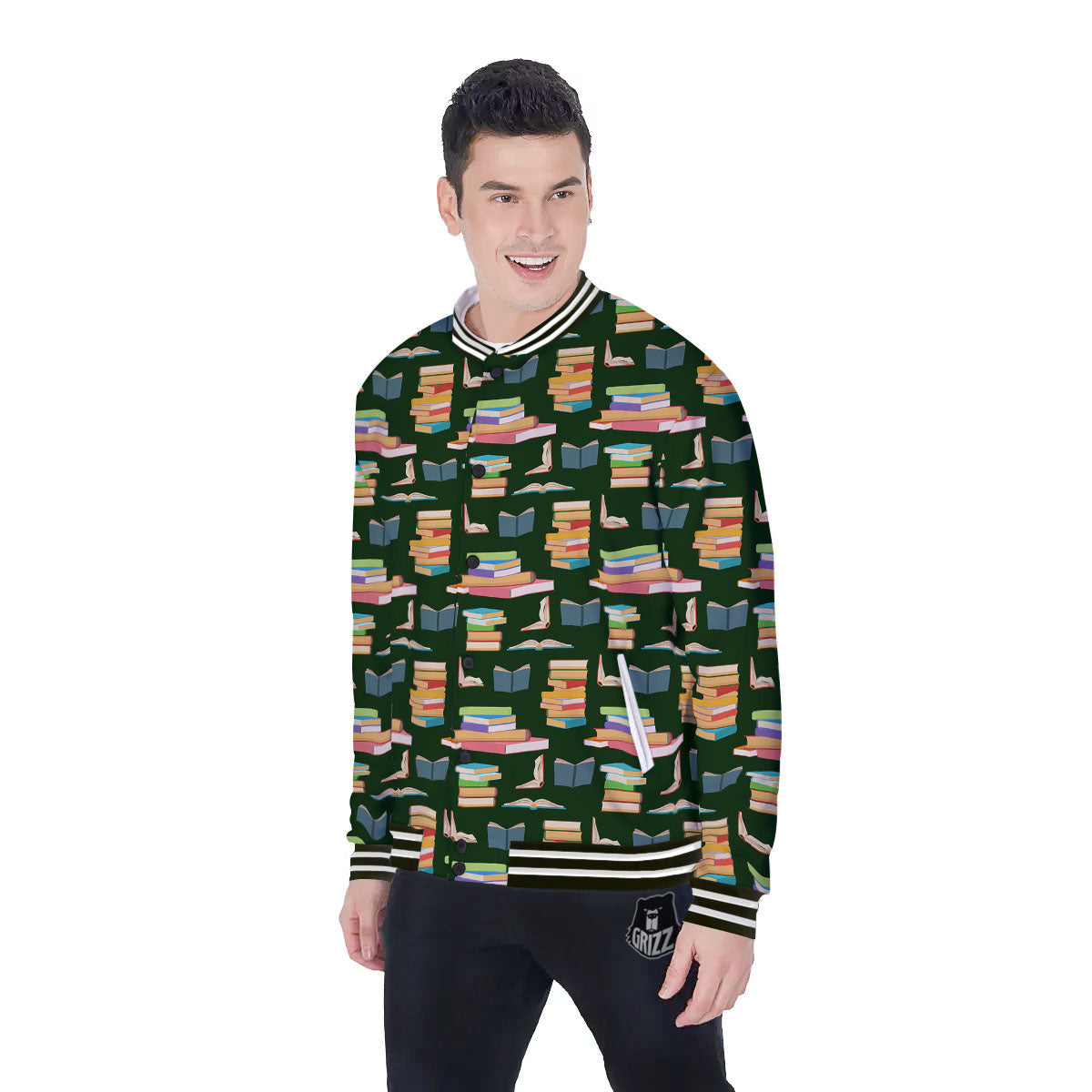 Reading Books Pile Print Pattern Baseball Jacket-grizzshop