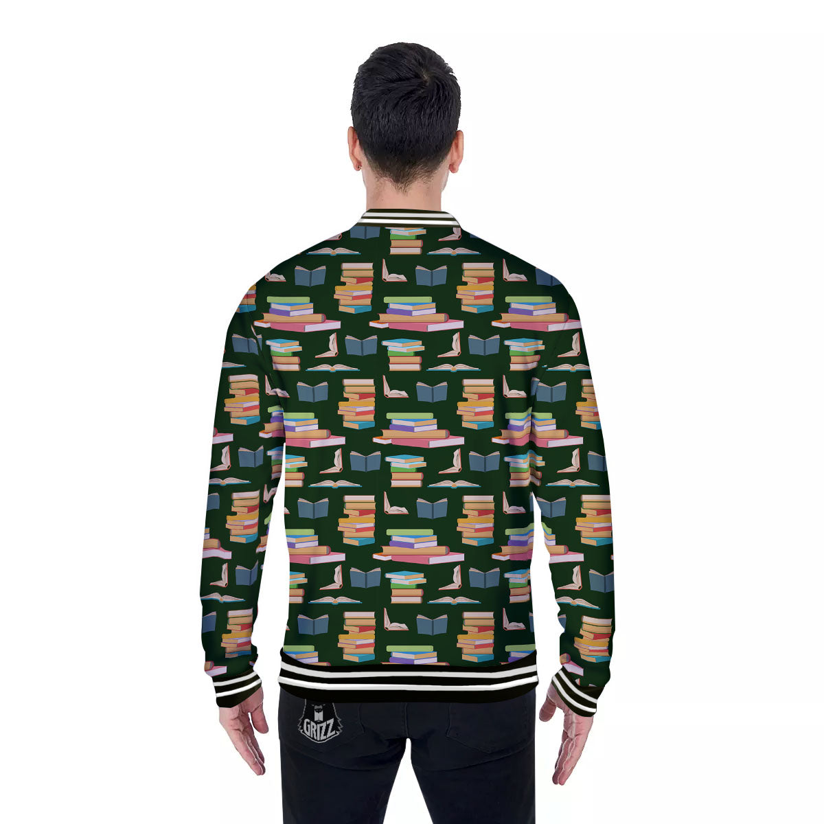 Reading Books Pile Print Pattern Baseball Jacket-grizzshop