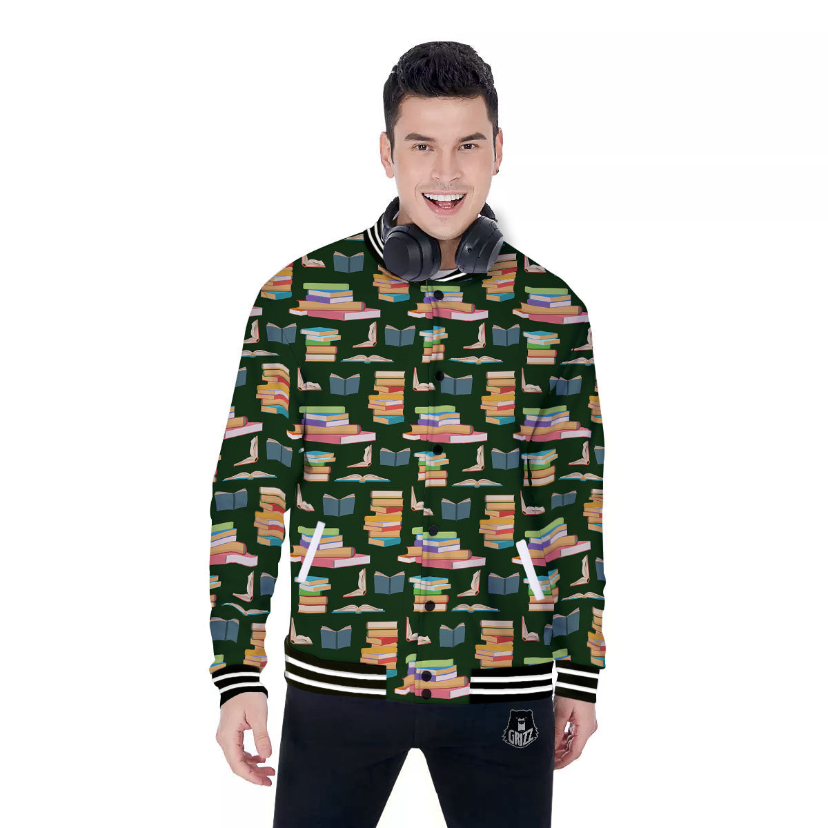 Reading Books Pile Print Pattern Baseball Jacket-grizzshop