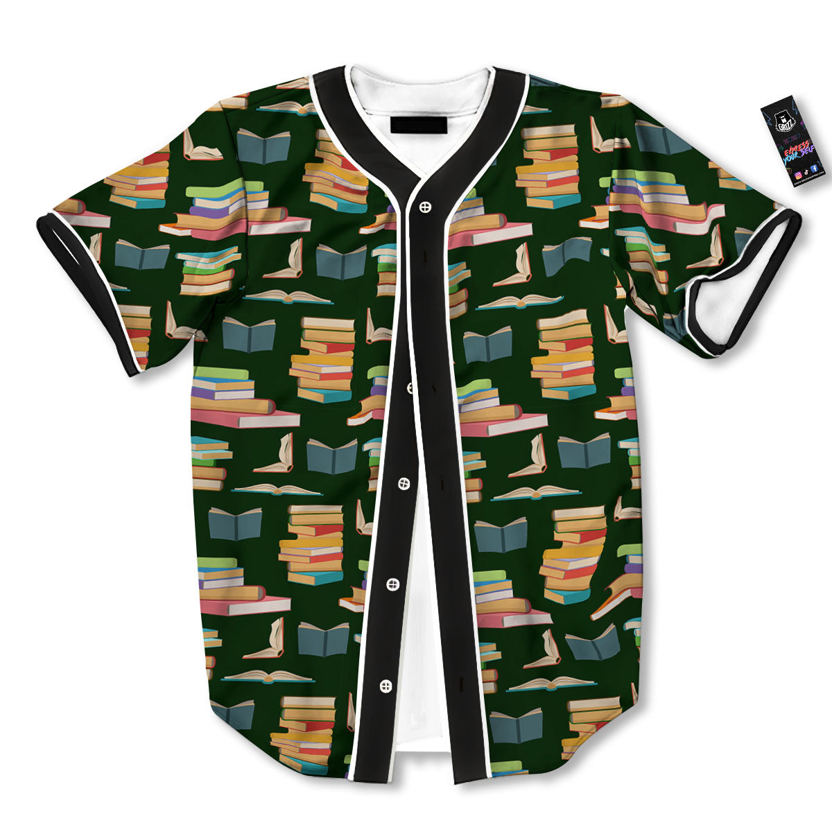 Reading Books Pile Print Pattern Baseball Jersey-grizzshop
