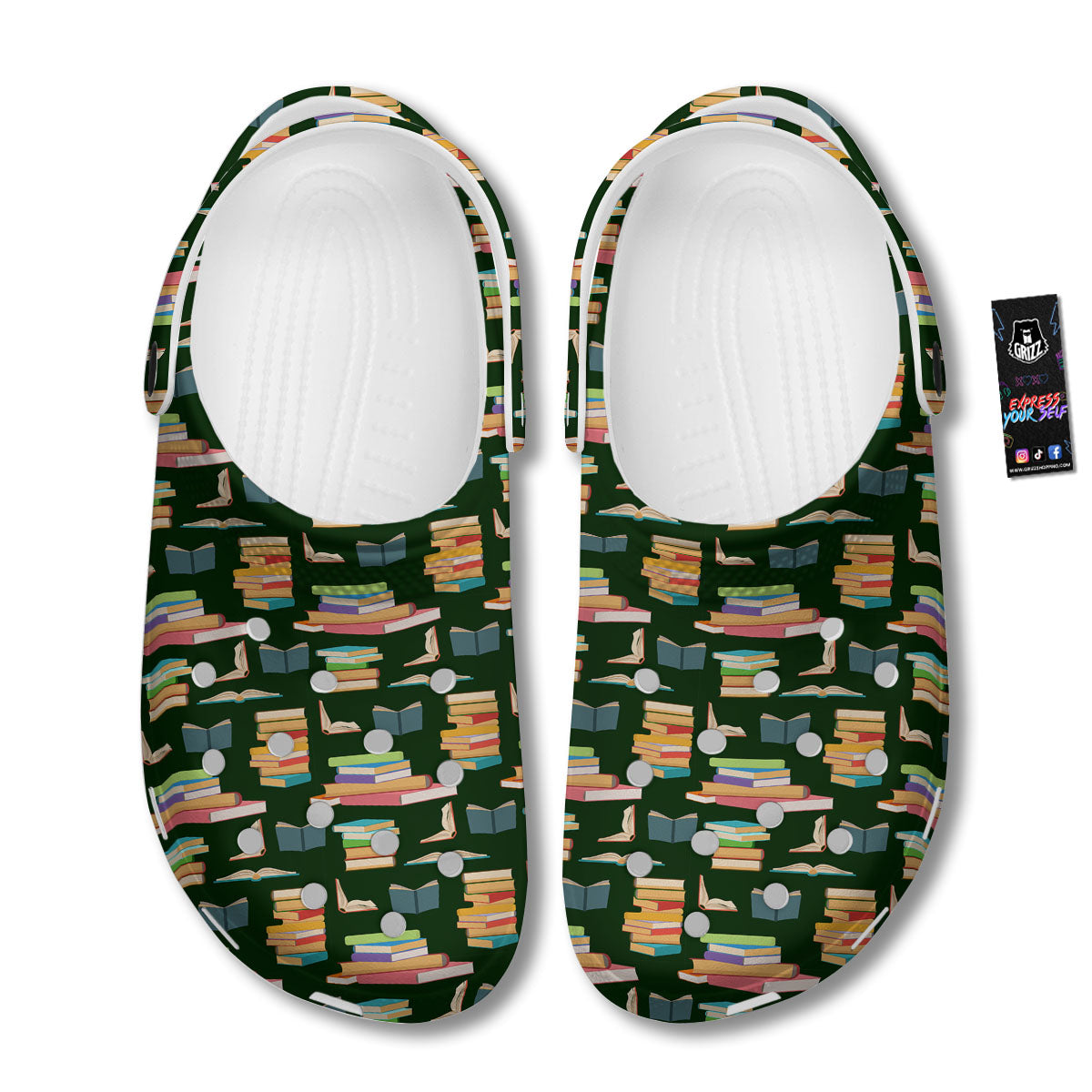 Reading Books Pile Print Pattern Clog-grizzshop