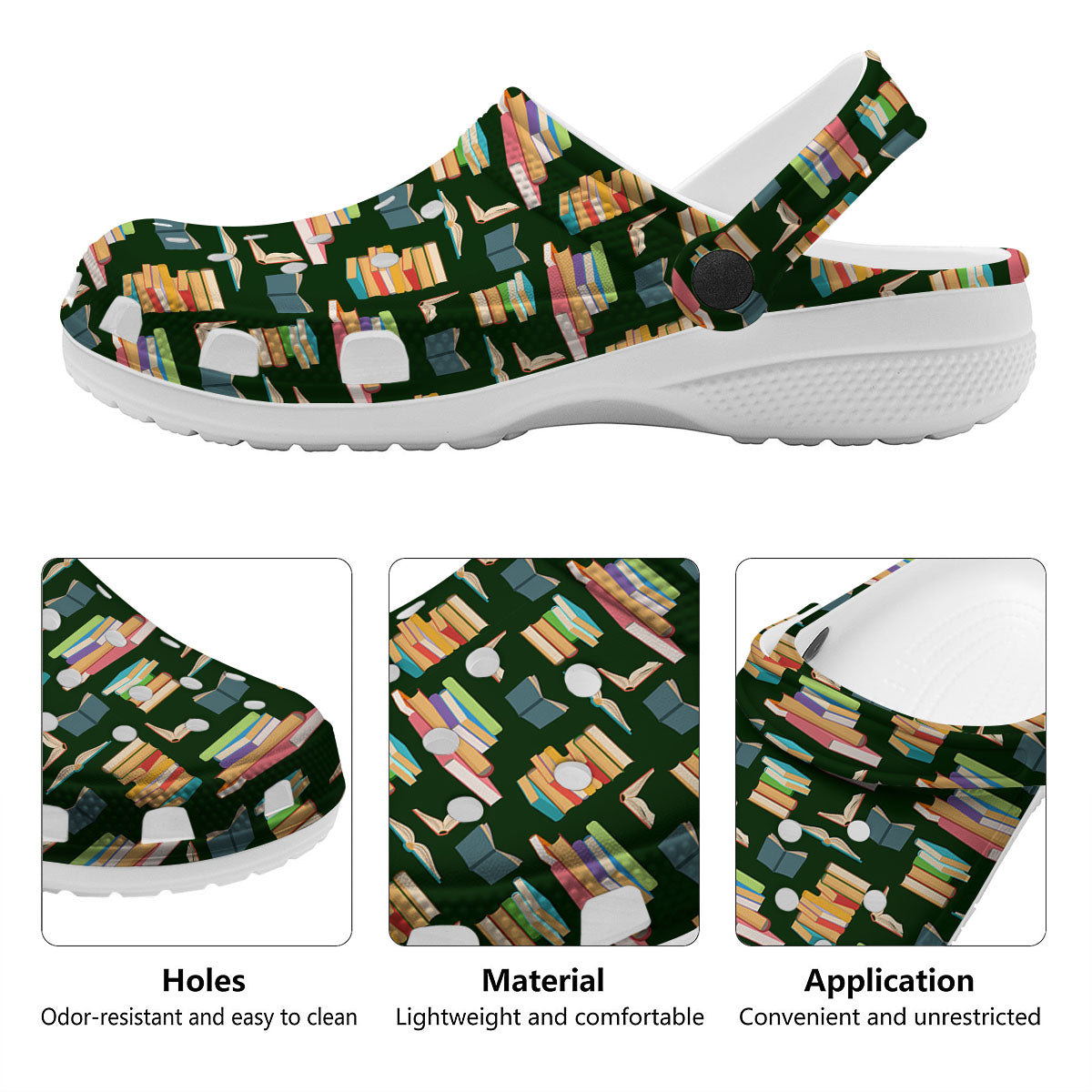 Reading Books Pile Print Pattern Clog-grizzshop