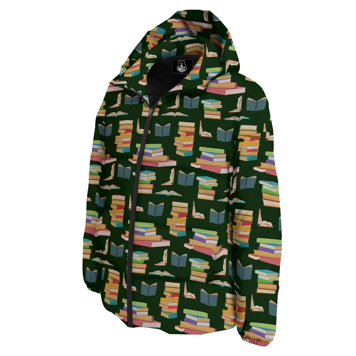 Reading Books Pile Print Pattern Down Jacket-grizzshop