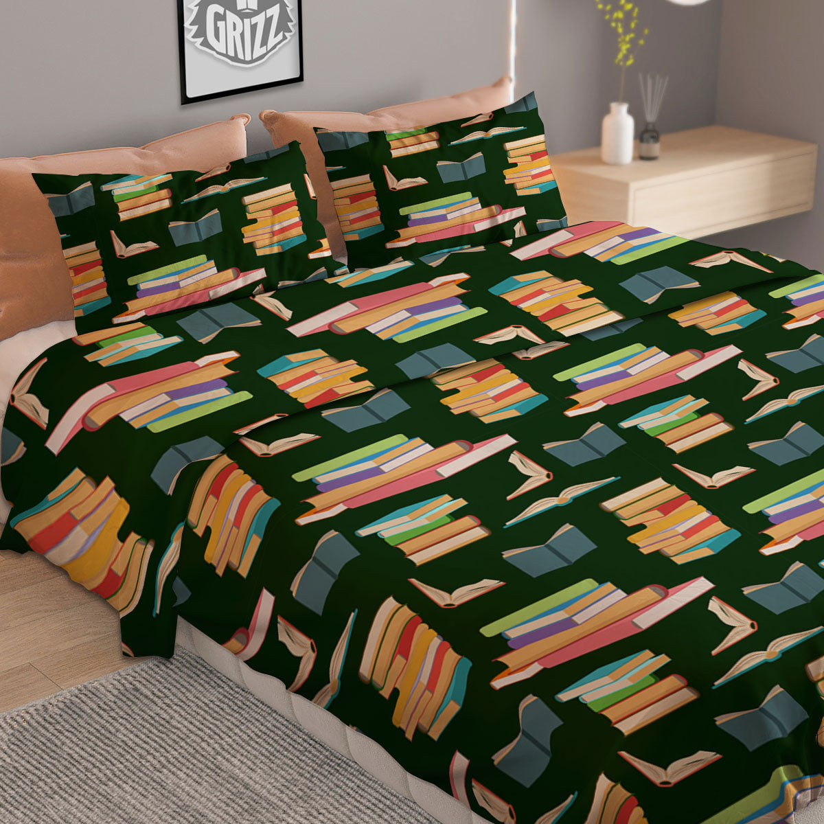 Reading Books Pile Print Pattern Duvet Cover Bedding Set