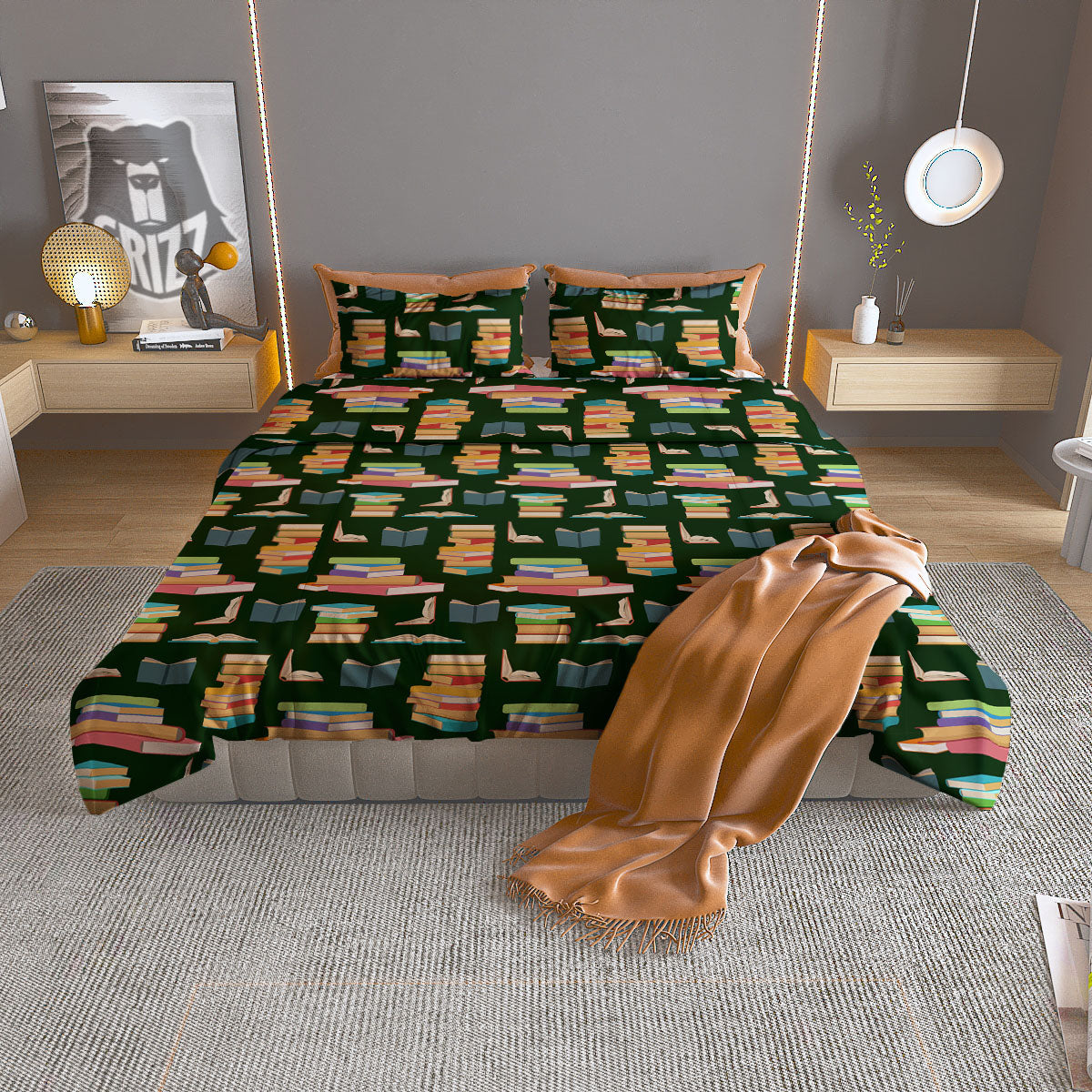 Reading Books Pile Print Pattern Duvet Cover Bedding Set