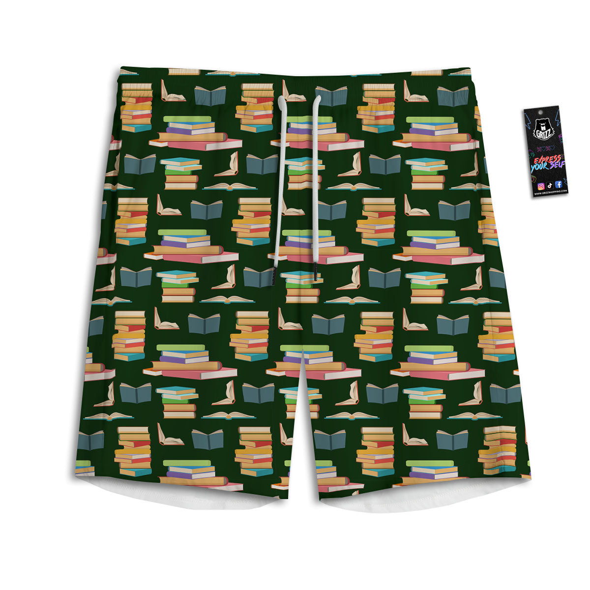 Reading Books Pile Print Pattern Men's Athletic Shorts