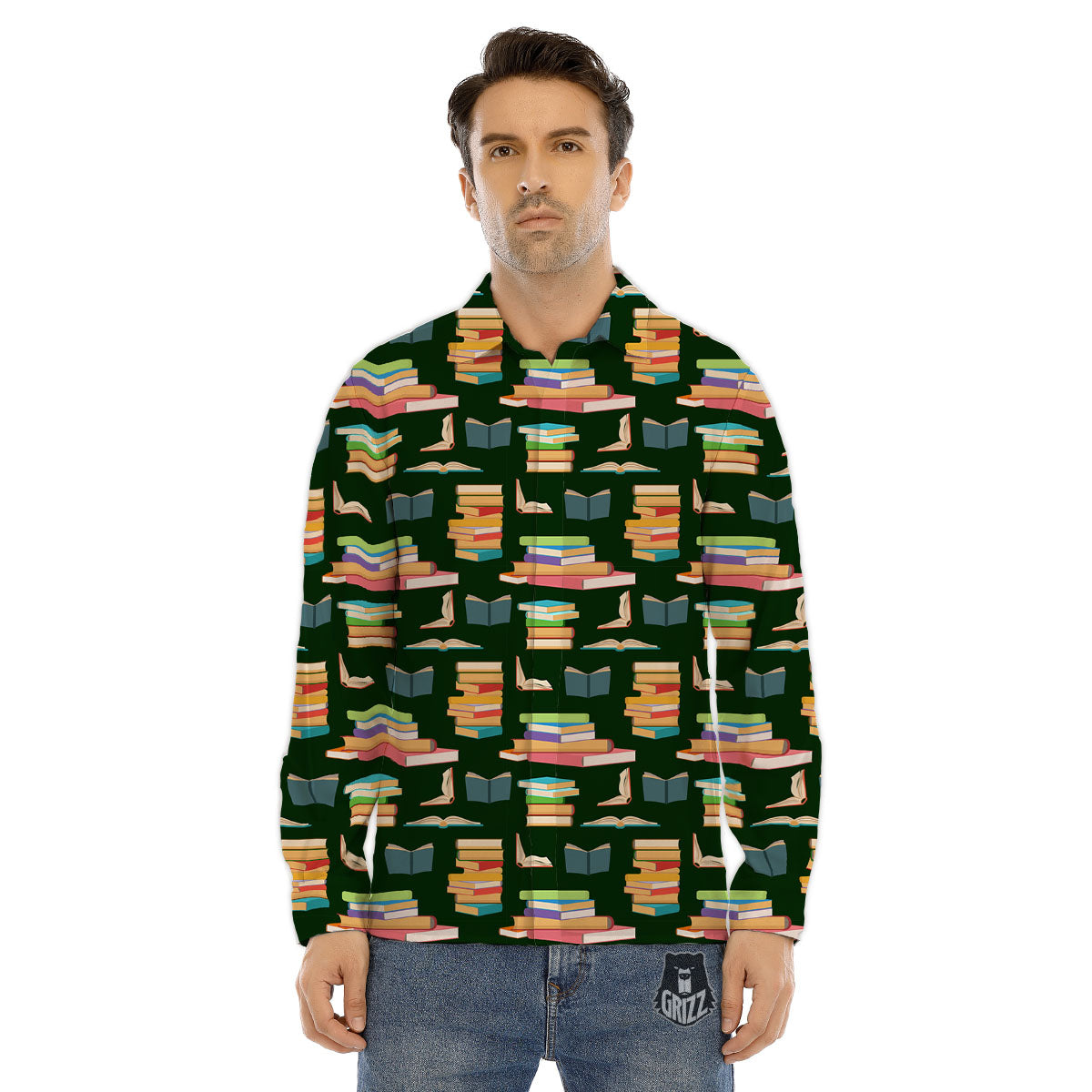 Reading Books Pile Print Pattern Men's Dress Shirts-grizzshop