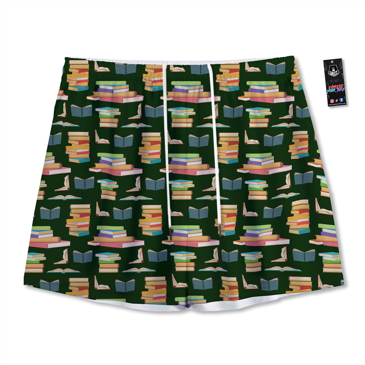 Reading Books Pile Print Pattern Mesh Shorts