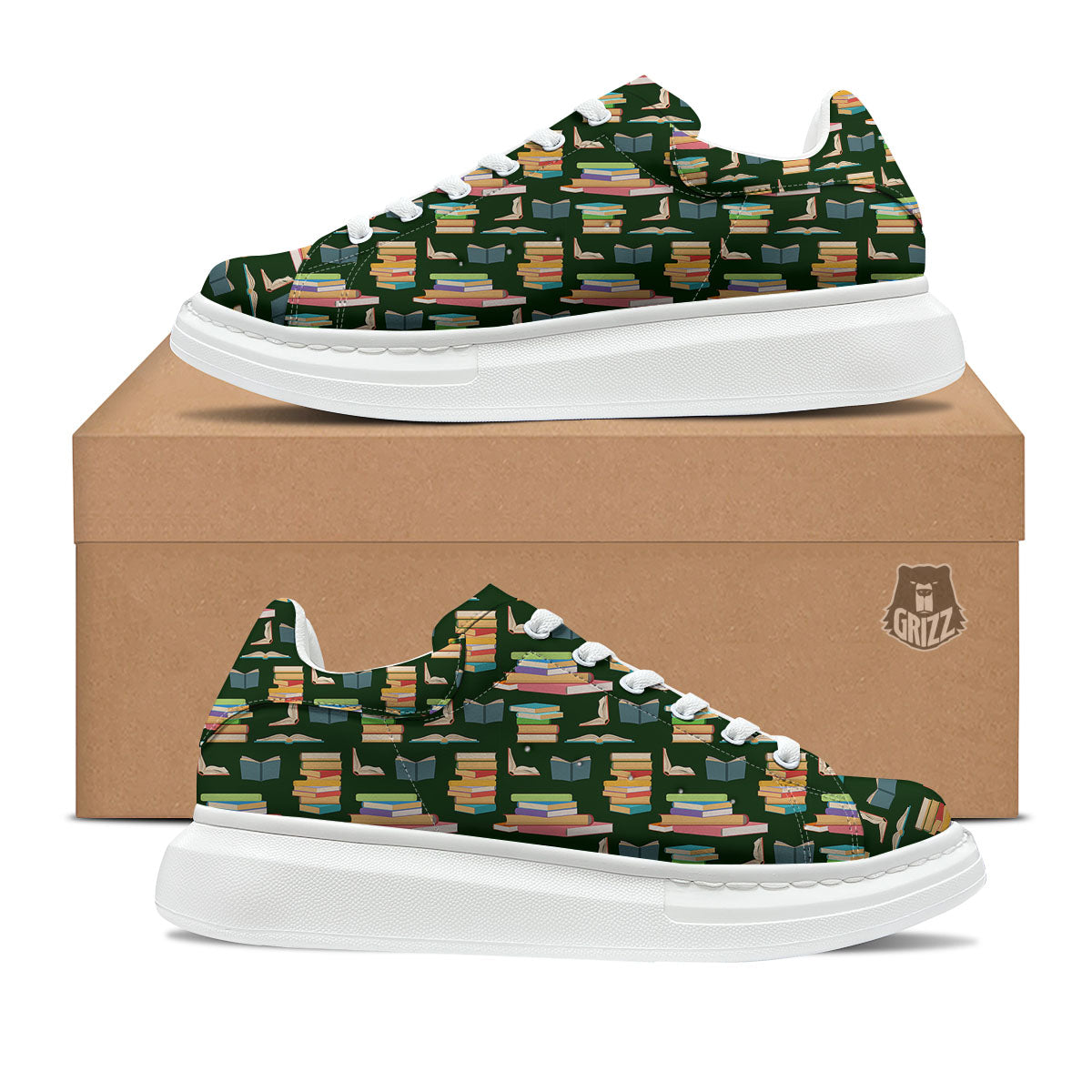 Reading Books Pile Print Pattern Platform Shoes-grizzshop