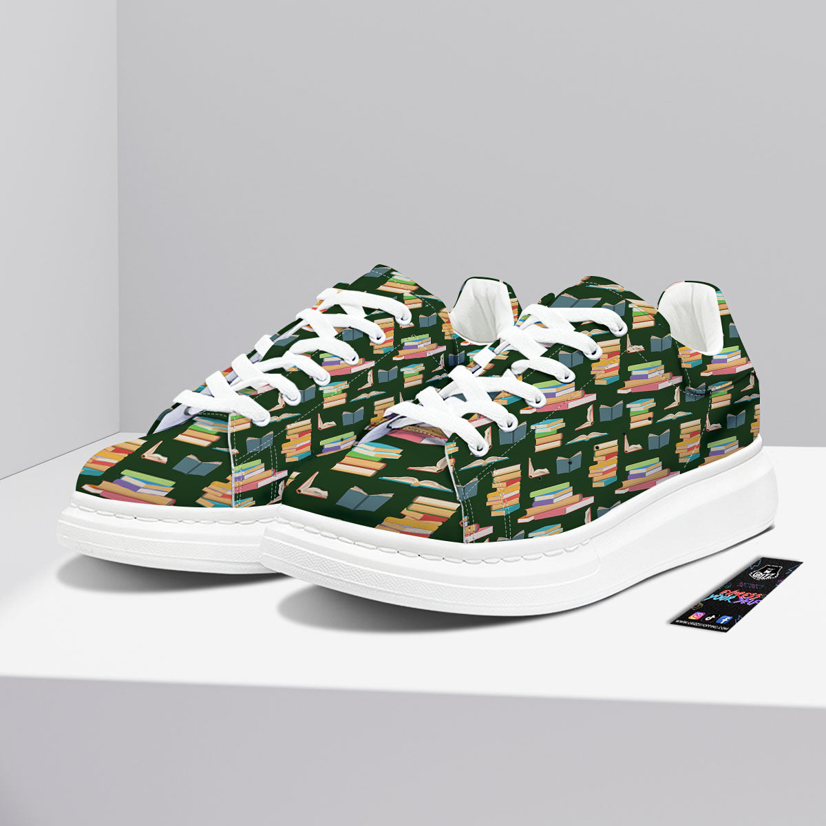 Reading Books Pile Print Pattern Platform Shoes-grizzshop