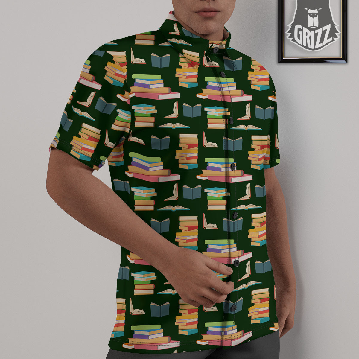 Reading Books Pile Print Pattern Untucked Shirts-grizzshop