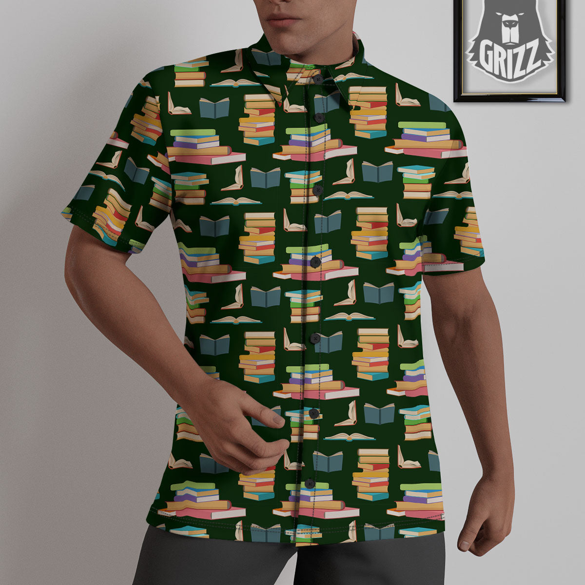 Reading Books Pile Print Pattern Untucked Shirts-grizzshop