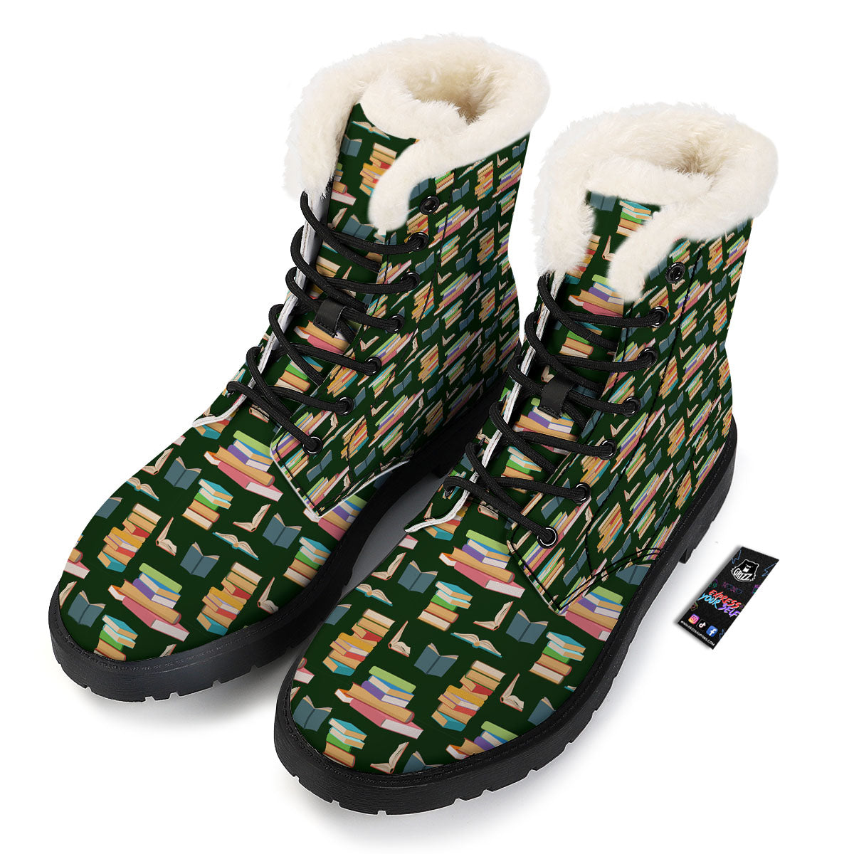 Reading Books Pile Print Pattern Winter Boots-grizzshop