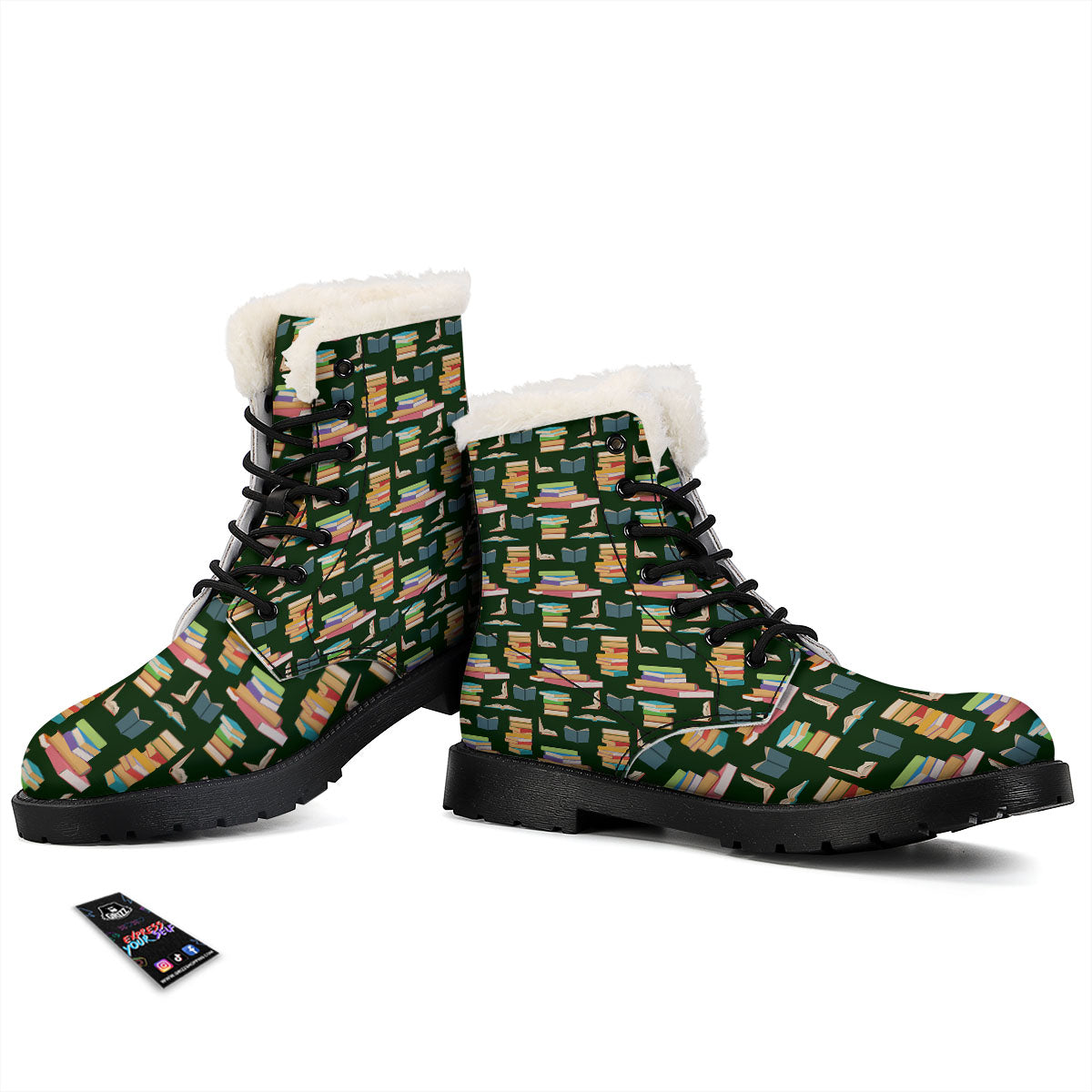 Reading Books Pile Print Pattern Winter Boots-grizzshop