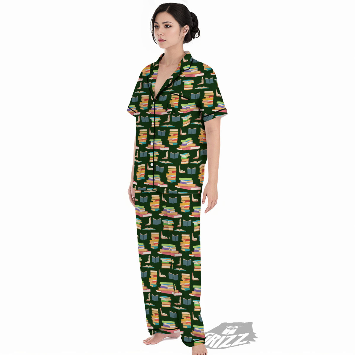 Reading Books Pile Print Pattern Women's Pajamas Set-grizzshop