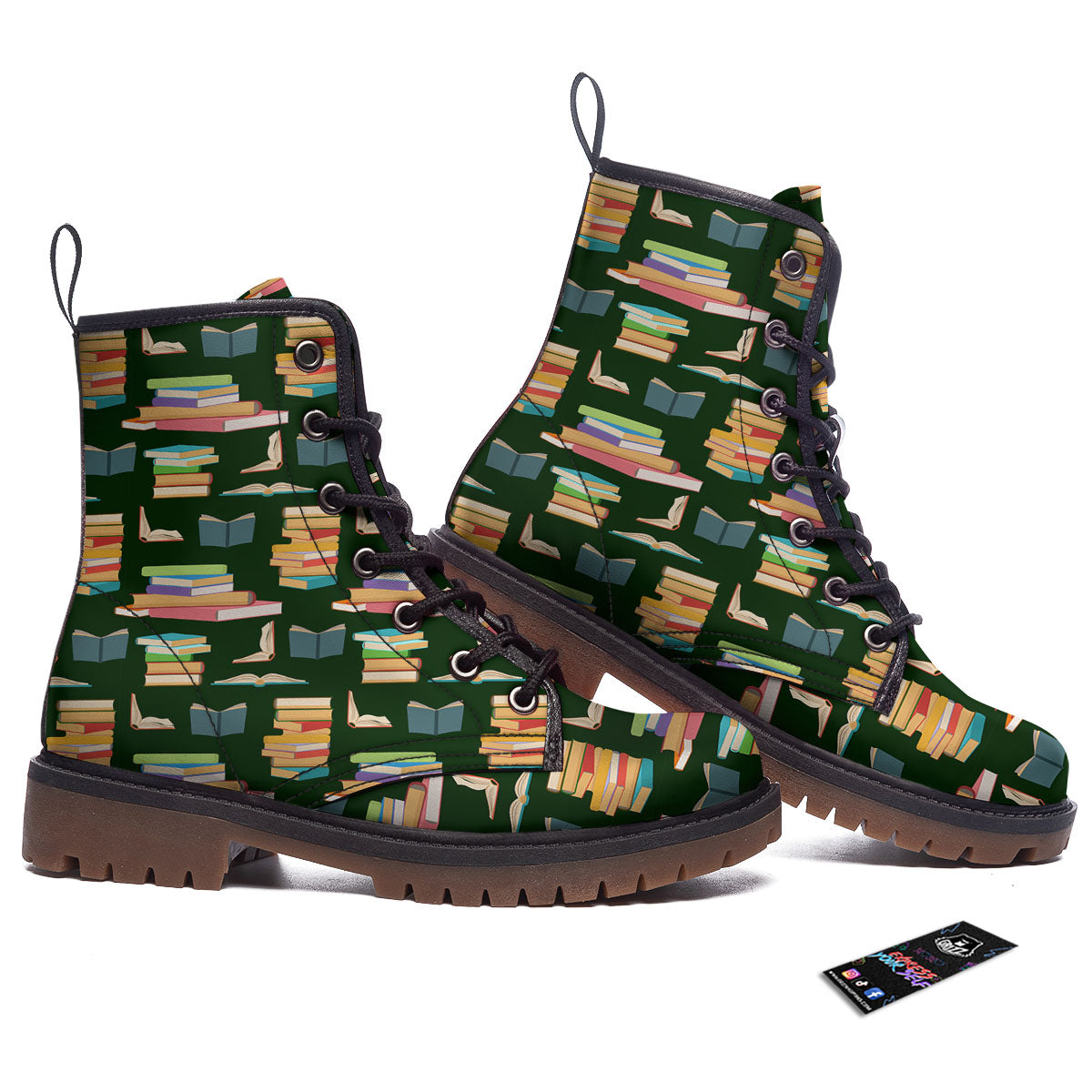 Reading Books Pile Print Pattern Work Boots-grizzshop
