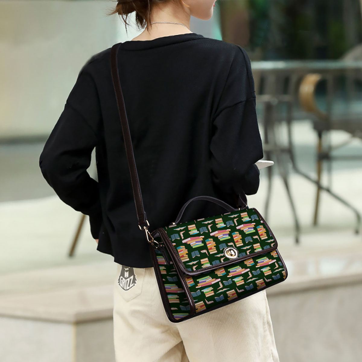 Reading Books Pile Print Pattern Women's Satchel Bag